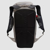 Ultimate Direction All Mountain pack, gray, rear view, with straps pulled to the sides to show black back panel