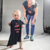Toddler wearing Ultimate Direction Women's Casual Tee, Navy Blue