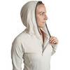 Woman wearing Ultimate Direction Women's Ultra Hoodie, with hood