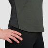 Close up of Ultimate Direction Women's Nimbus Tee, Camo Green, showing texture of fabric