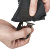 Ultimate Direction FK Gaiter, black, showing adjustable t-hook on strap